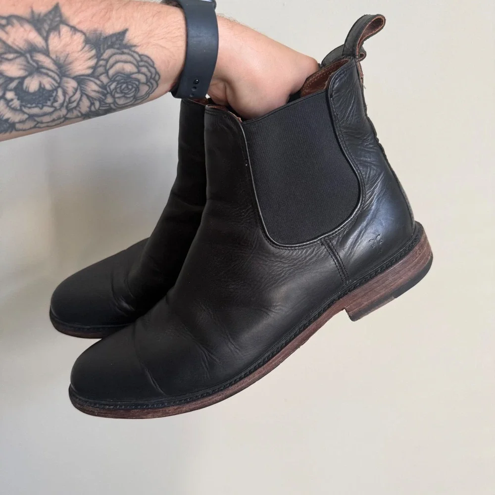 Frye Tyler Chelsea Boots Mens 13 Black Leather Pull On Ankle Boots 85230